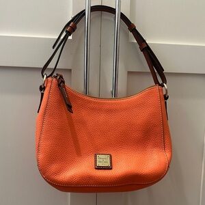 Dooney & Bourke Orange Pebbled Leather Hobo Shoulder Bag with Dark Brown Strap